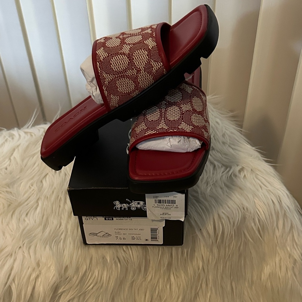 Coach Burgundy and Cream Women's Slide Sandals - Picture 5 of 8